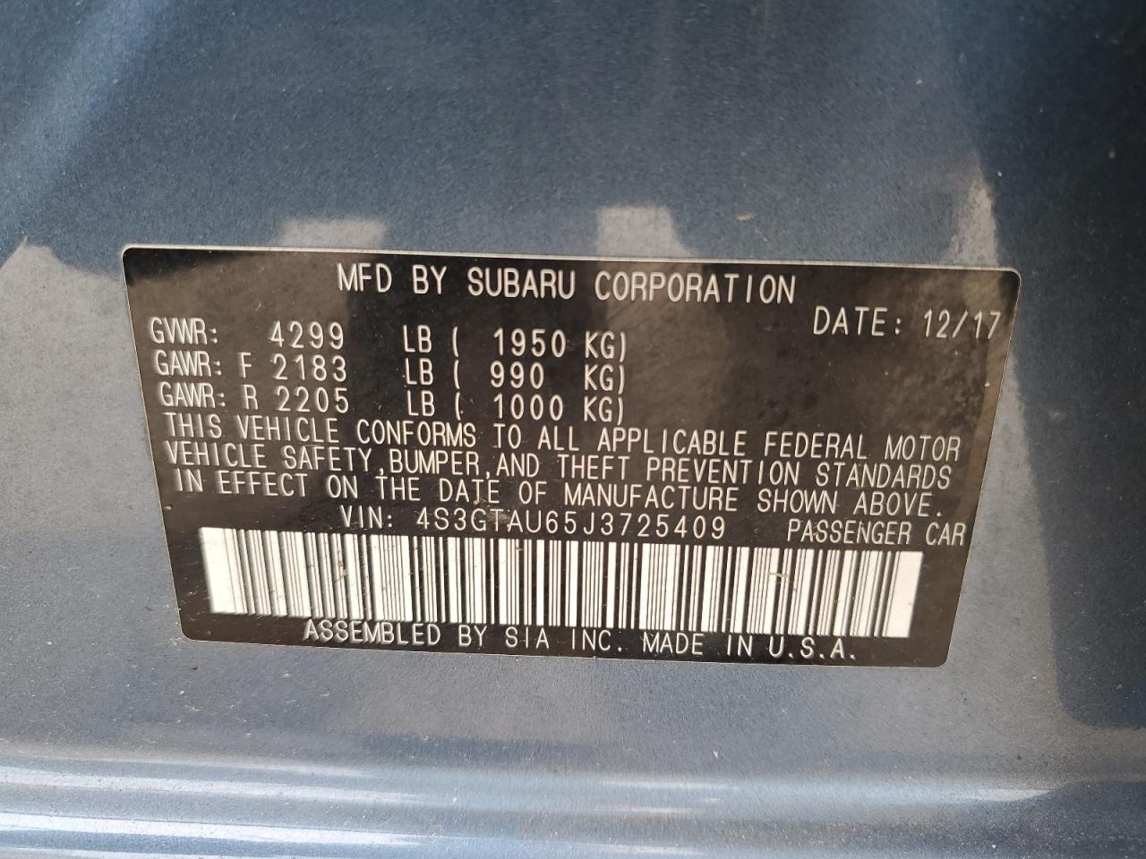 2018 Subaru Impreza Limited VIN: 4S3GTAU65J3725409 Lot: 63556634
