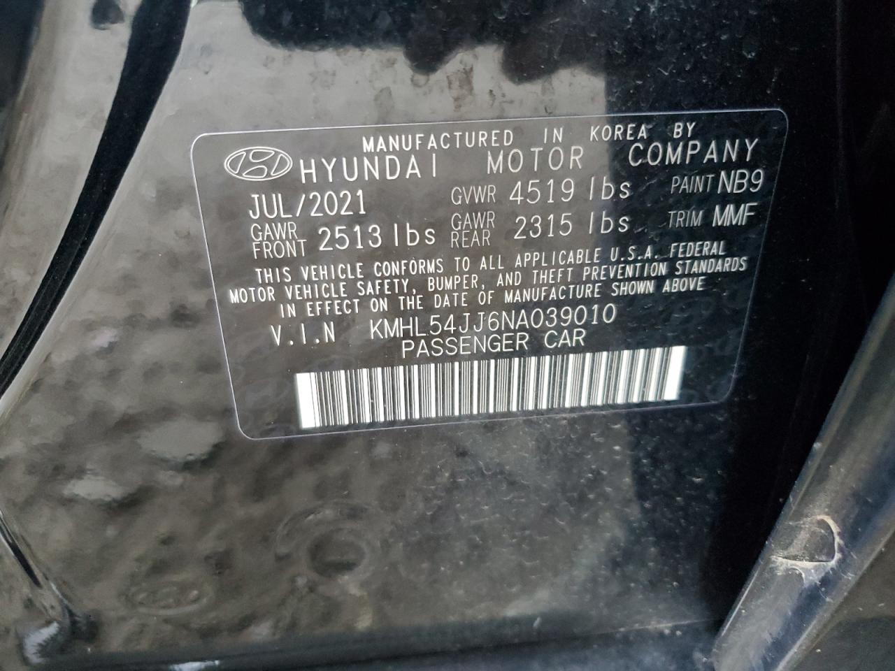 KMHL54JJ6NA039010 2022 Hyundai Sonata Hybrid