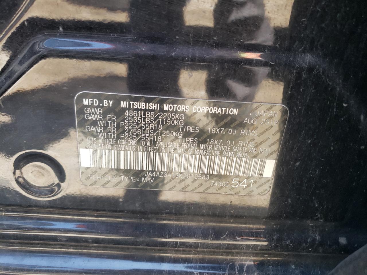 2019 Mitsubishi Outlander Se VIN: JA4AZ3A33KZ010583 Lot: 64107754