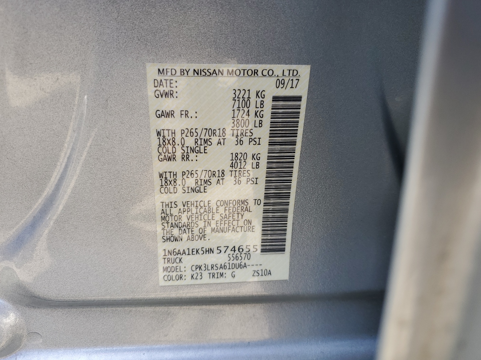 1N6AA1EK5HN574655 2017 Nissan Titan S