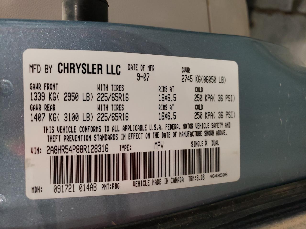 2008 Chrysler Town & Country Touring VIN: 2A8HR54P88R128316 Lot: 61197164