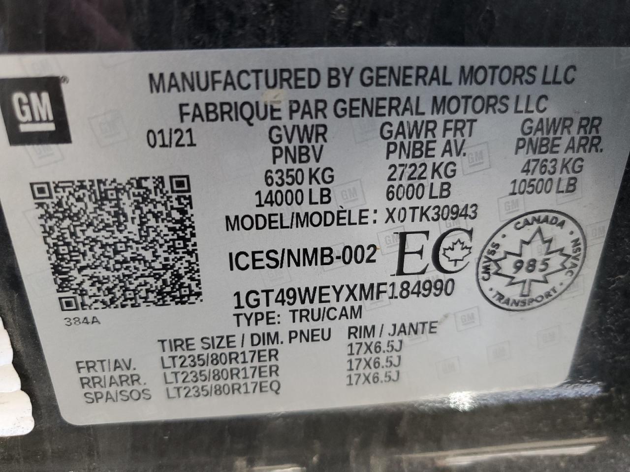 2021 GMC Sierra K3500 Denali VIN: 1GT49WEYXMF184990 Lot: 63711434