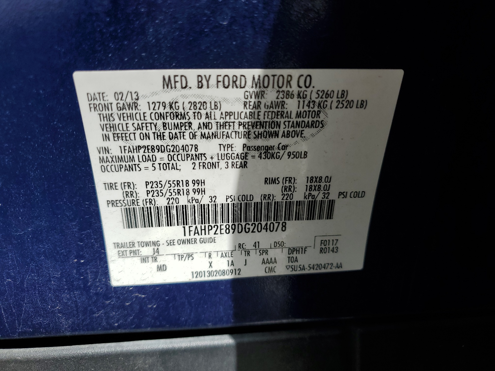 1FAHP2E89DG204078 2013 Ford Taurus Sel