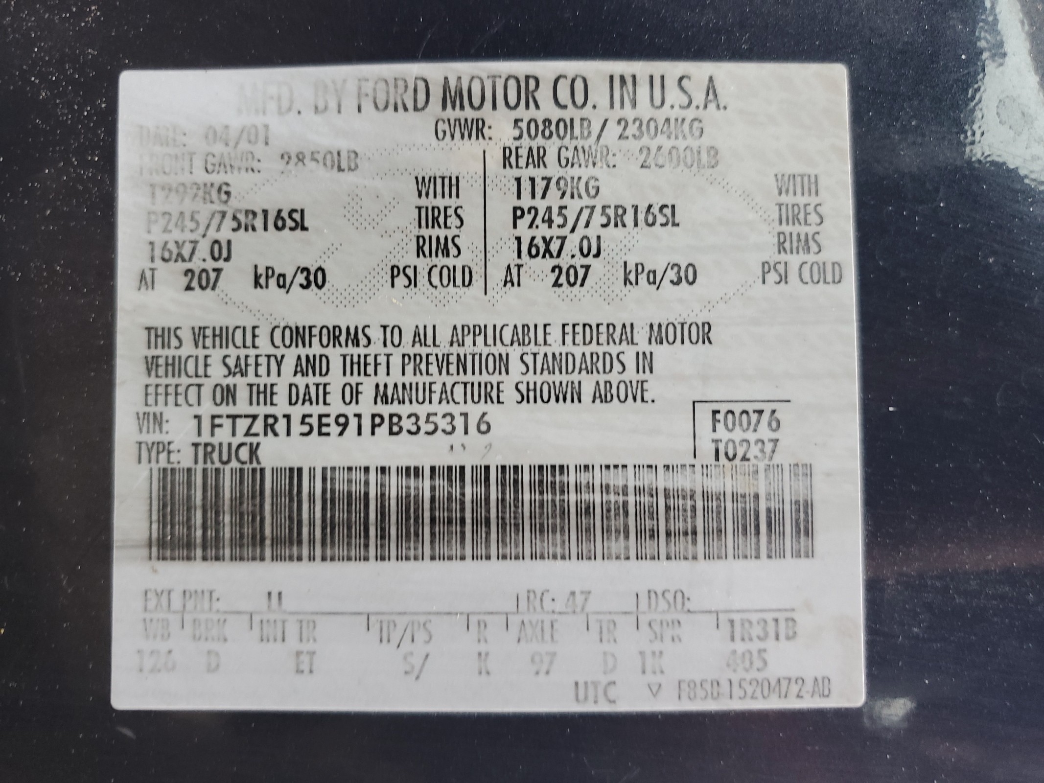 1FTZR15E91PB35316 2001 Ford Ranger Super Cab