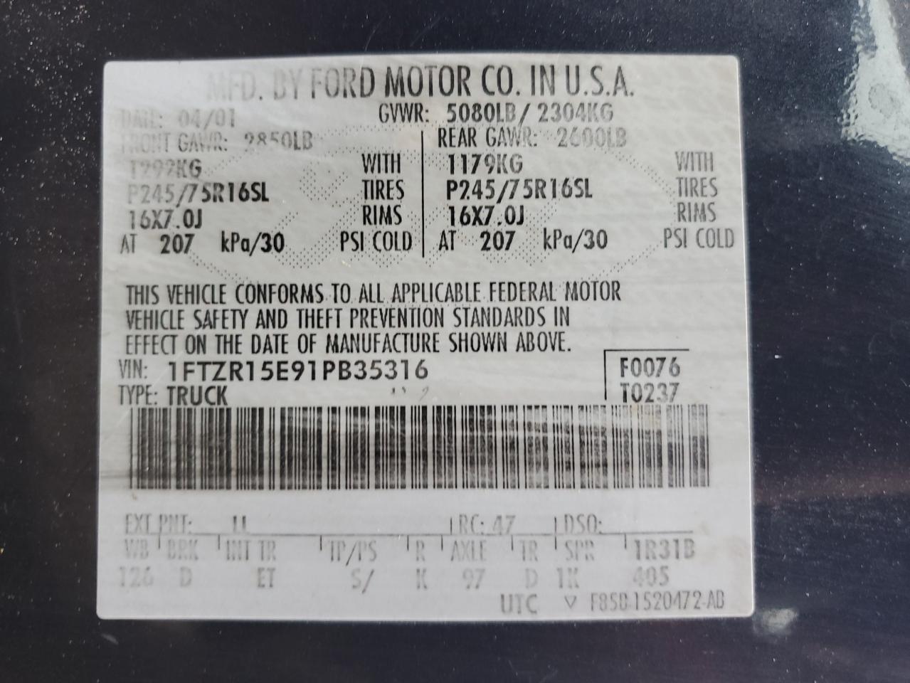 2001 Ford Ranger Super Cab VIN: 1FTZR15E91PB35316 Lot: 64737664