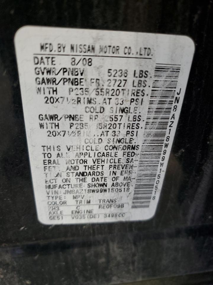 2009 Nissan Murano S VIN: JN8AZ18W99W150518 Lot: 63825394