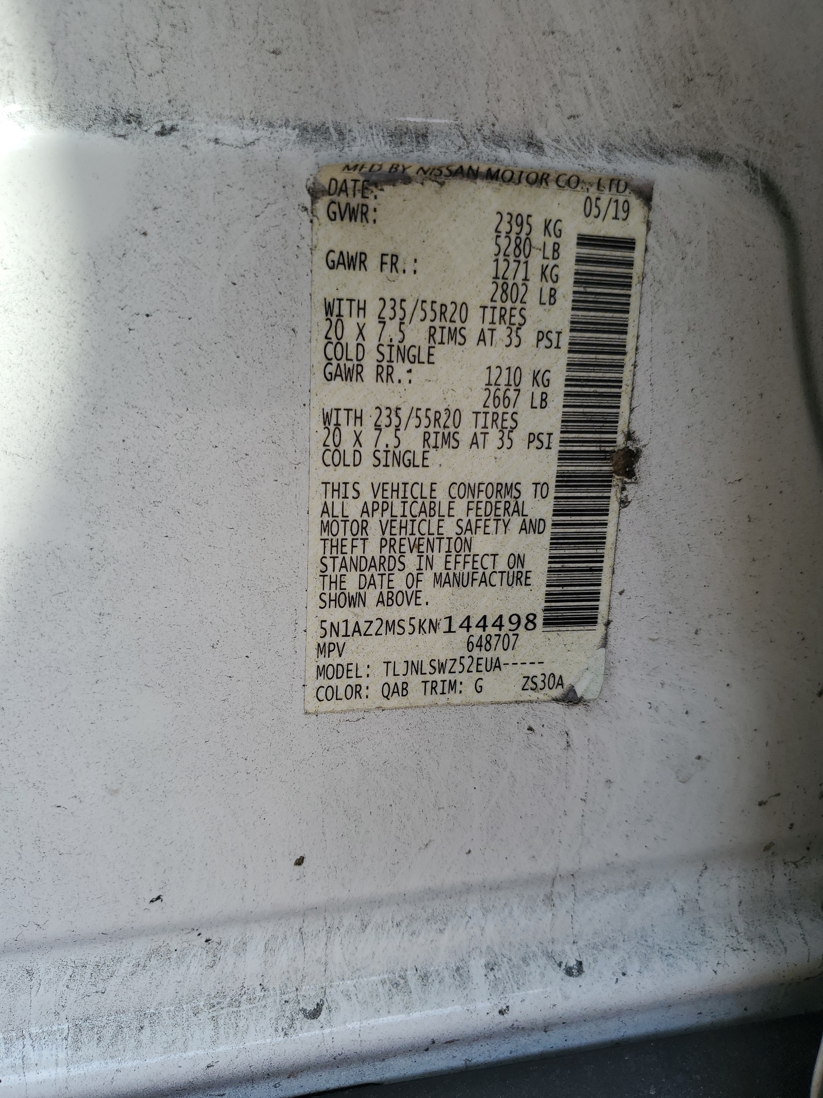 5N1AZ2MS5KN144498 2019 Nissan Murano S