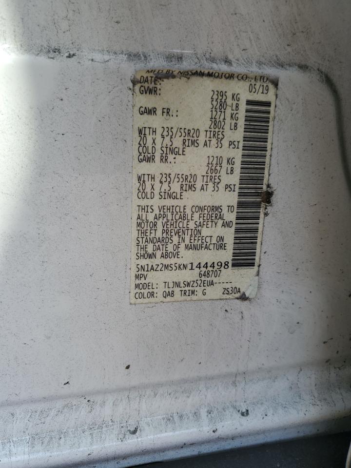 2019 Nissan Murano S VIN: 5N1AZ2MS5KN144498 Lot: 61998294