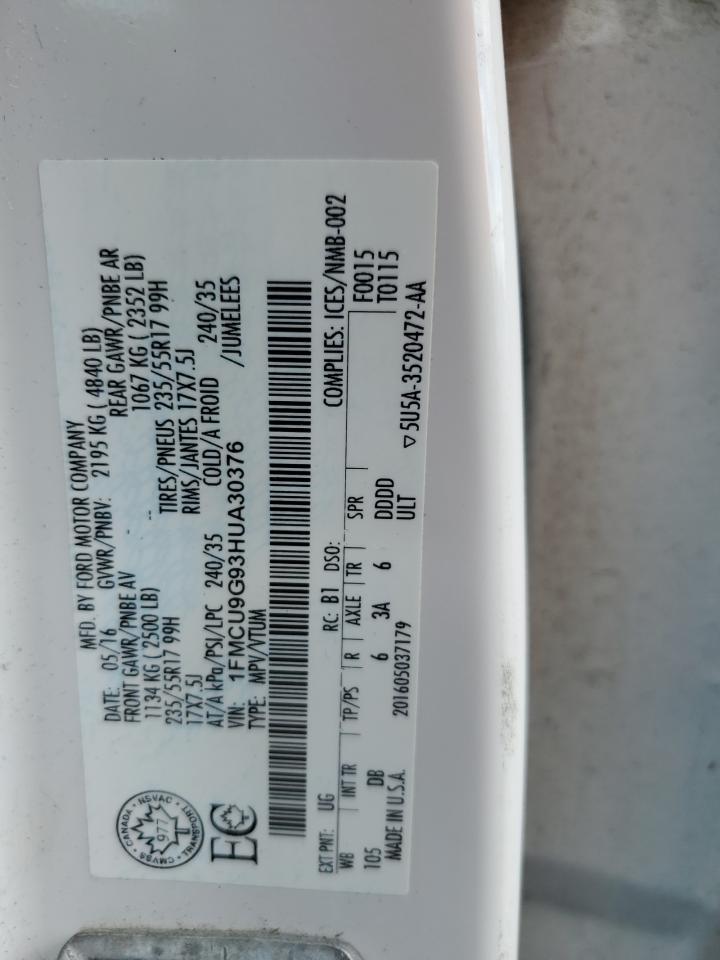 2017 Ford Escape Se VIN: 1FMCU9G93HUA30376 Lot: 63404364