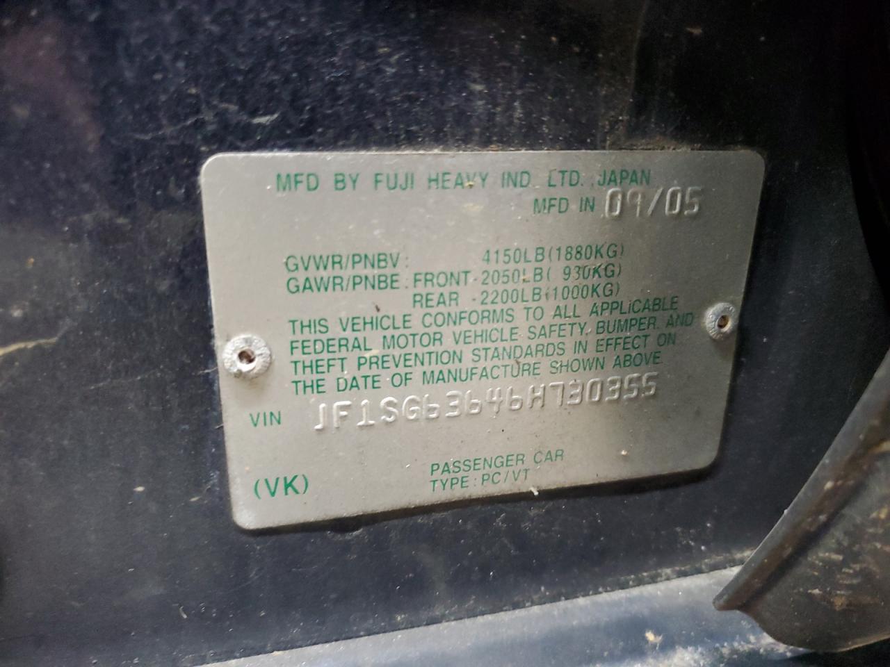 2006 Subaru Forester 2.5X VIN: JF1SG63646H730355 Lot: 62299024