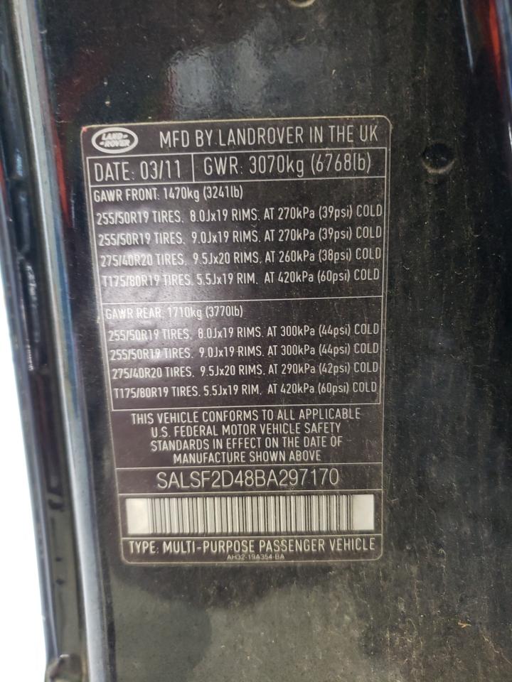 2011 Land Rover Range Rover Sport Hse VIN: SALSF2D48BA297170 Lot: 64182354