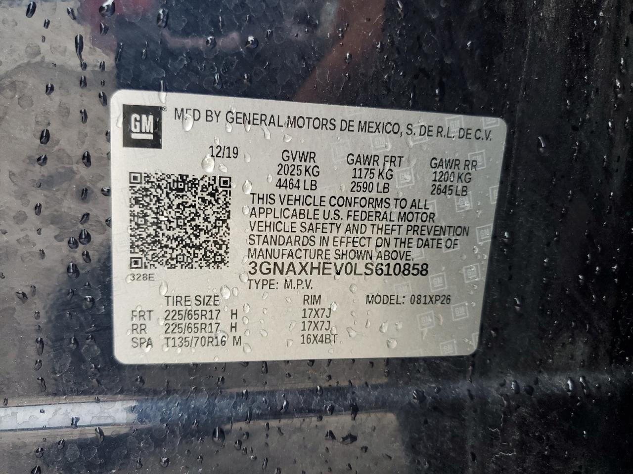 3GNAXHEV0LS610858 2020 Chevrolet Equinox Ls