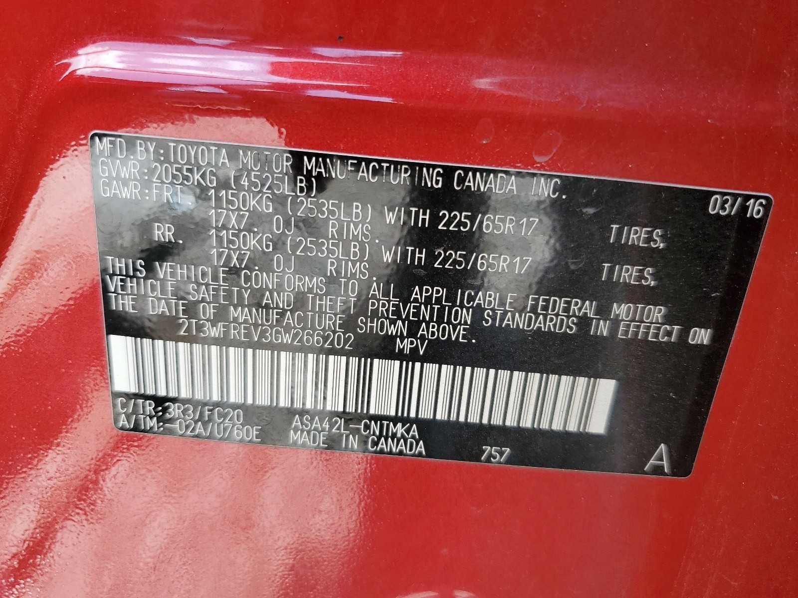 2T3WFREV3GW266202 2016 Toyota Rav4 Xle