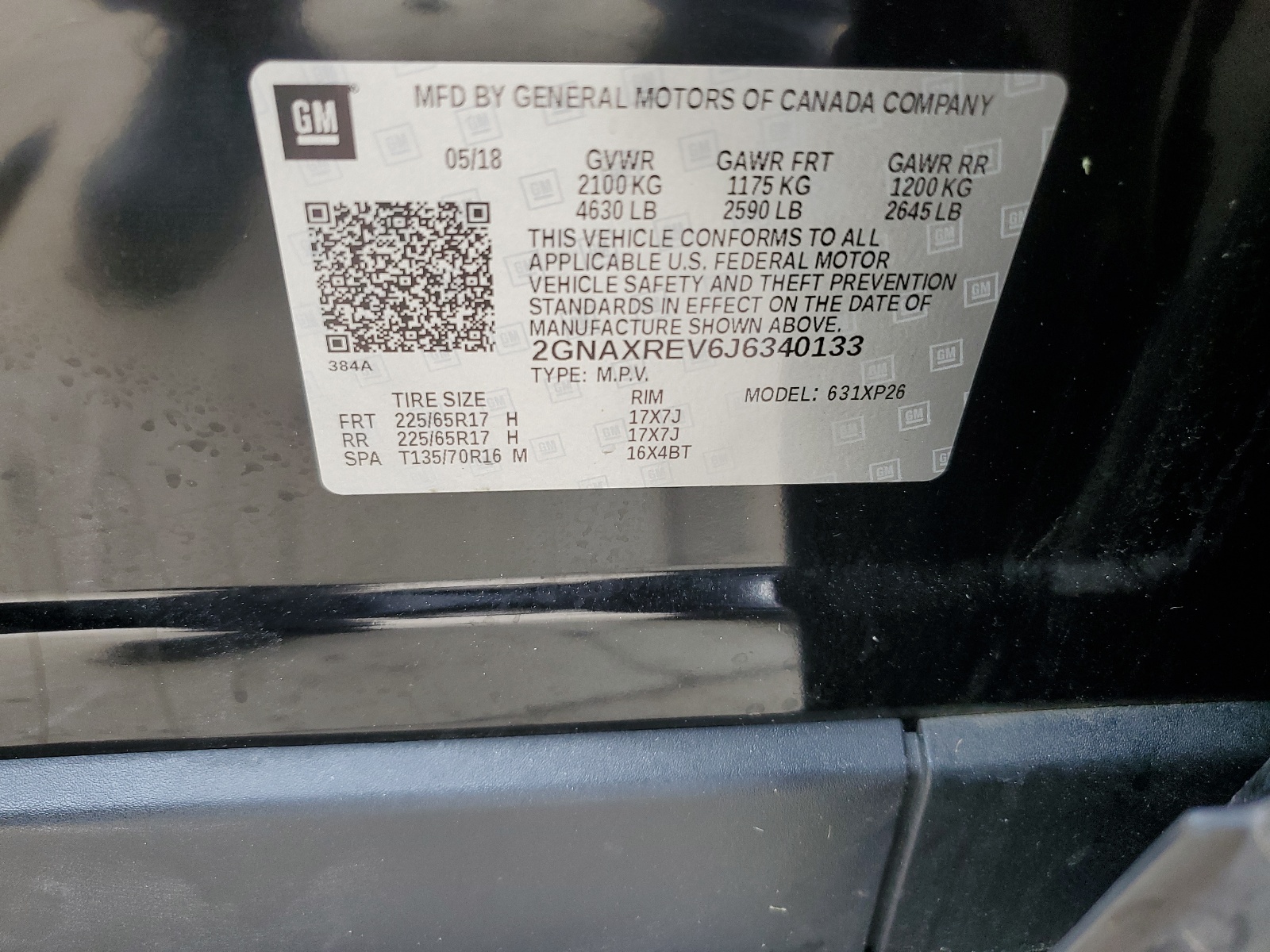 2GNAXREV6J6340133 2018 Chevrolet Equinox Ls