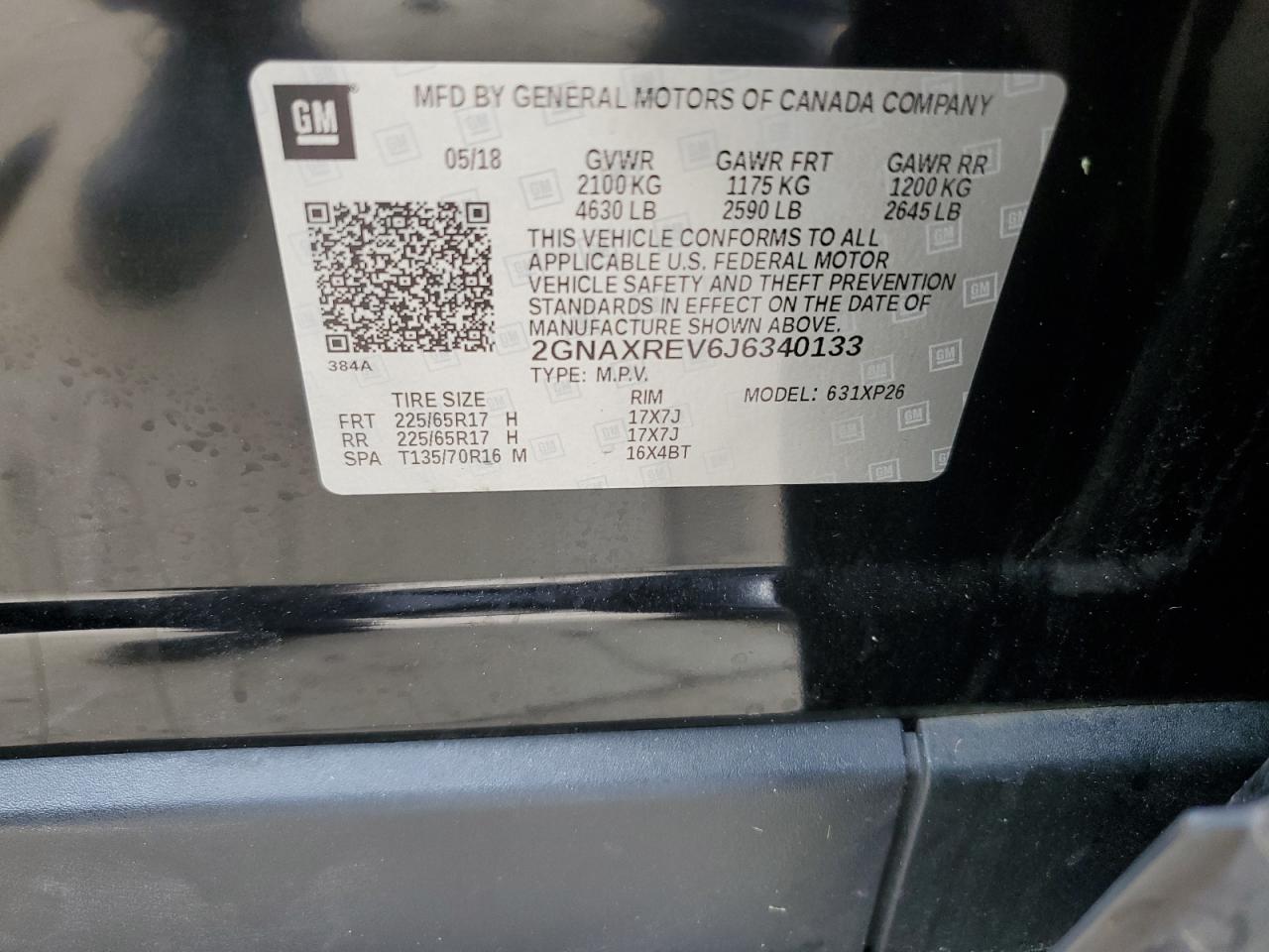 2018 Chevrolet Equinox Ls VIN: 2GNAXREV6J6340133 Lot: 61916734