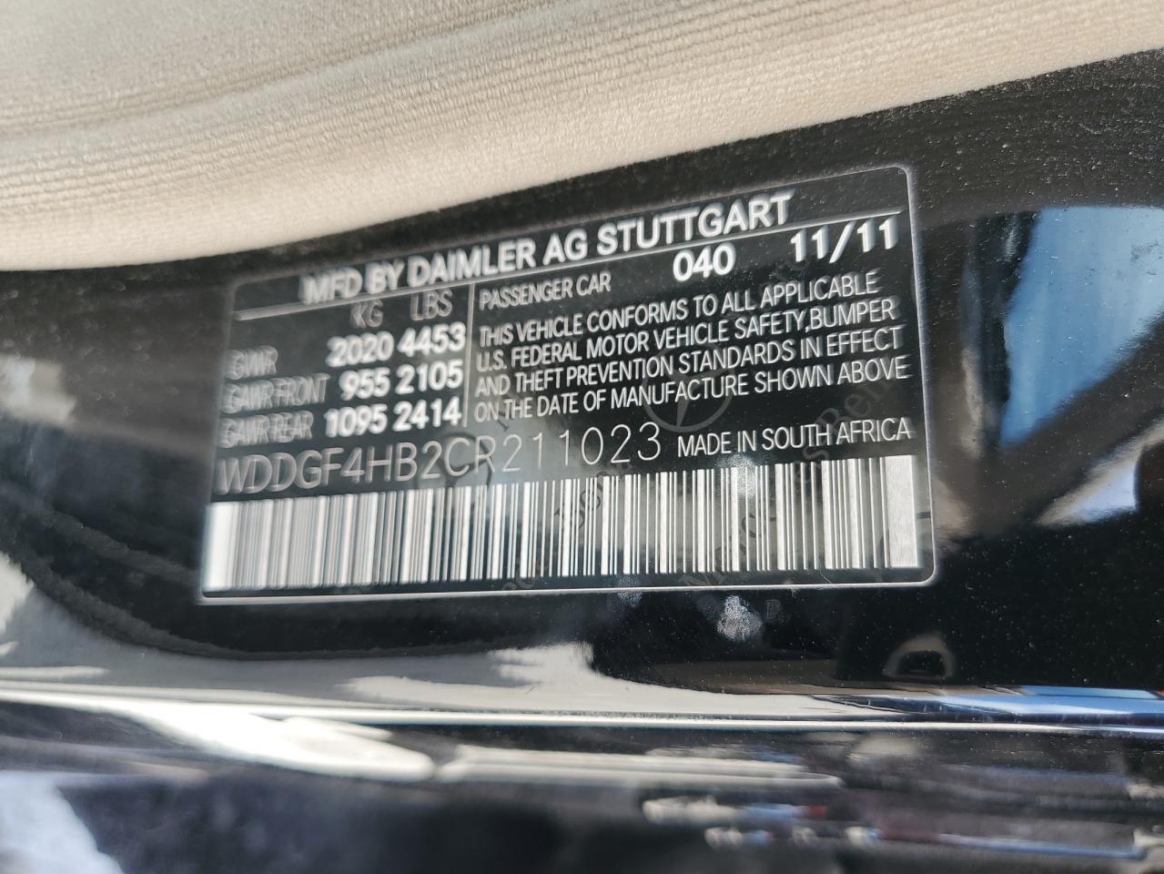 2012 Mercedes-Benz C 250 VIN: WDDGF4HB2CR211023 Lot: 62399884