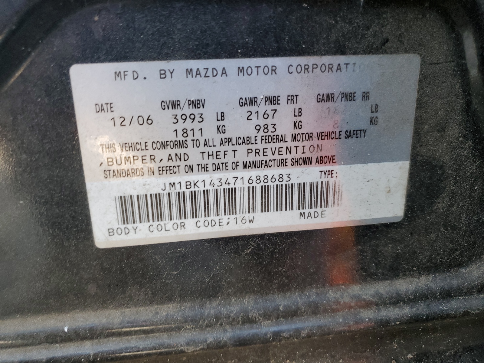 JM1BK143471688683 2007 Mazda 3 Hatchback