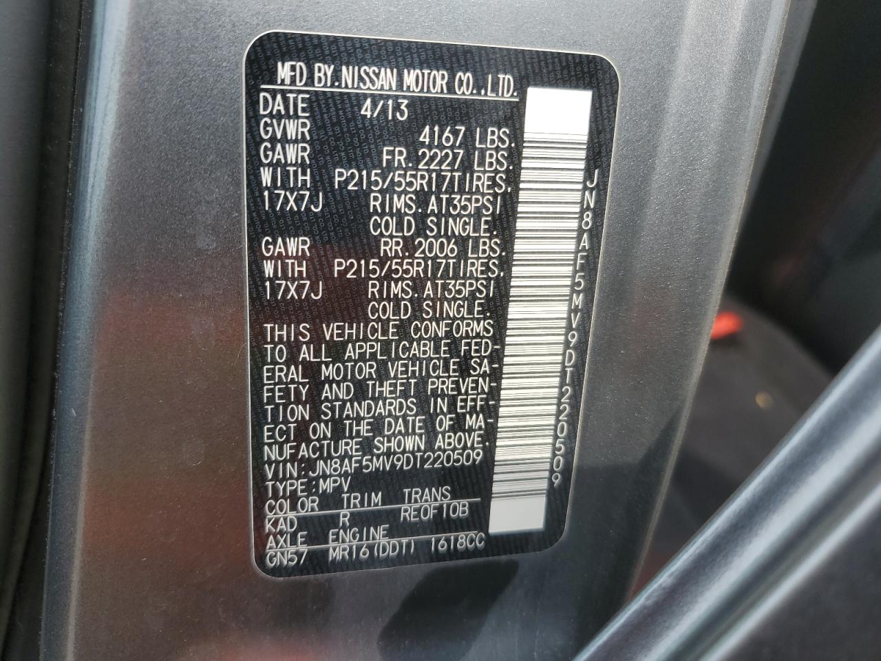 2013 Nissan Juke S VIN: JN8AF5MV9DT220509 Lot: 63385304