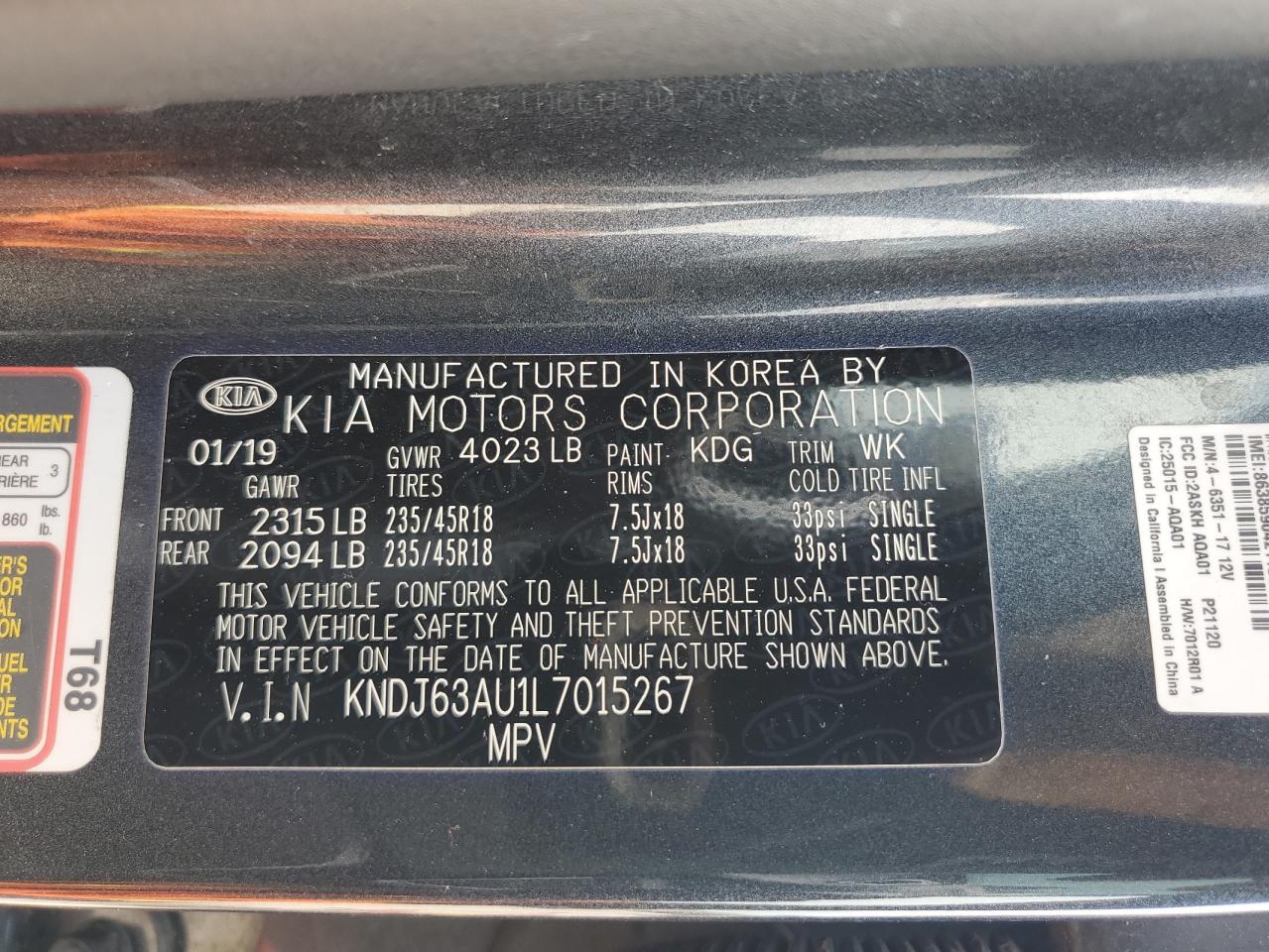 2020 Kia Soul Gt Line VIN: KNDJ63AU1L7015267 Lot: 63898514