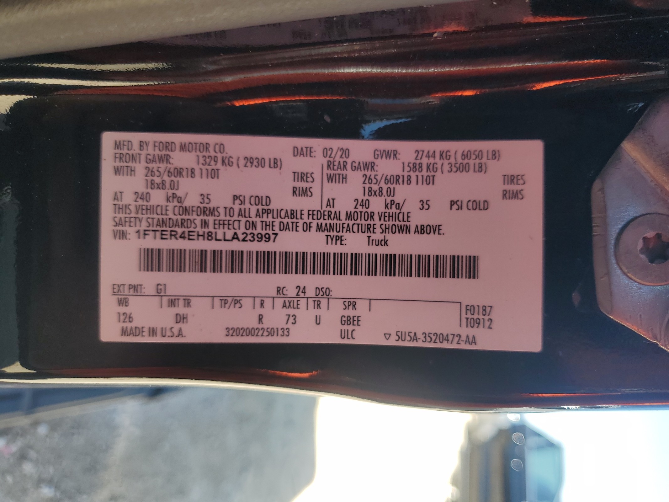 1FTER4EH8LLA23997 2020 Ford Ranger Xl