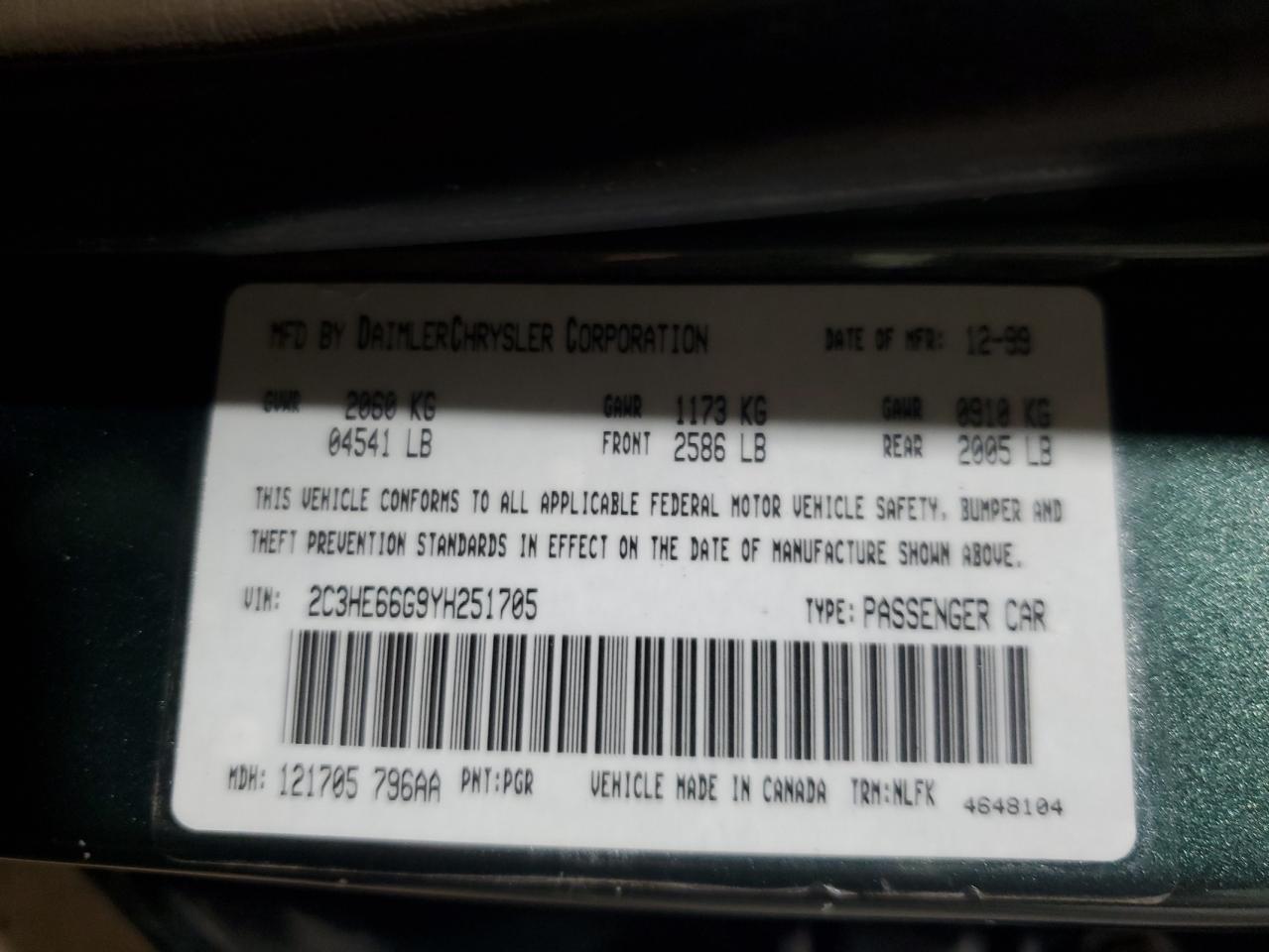 2000 Chrysler 300M VIN: 2C3HE66G9YH251705 Lot: 61059164