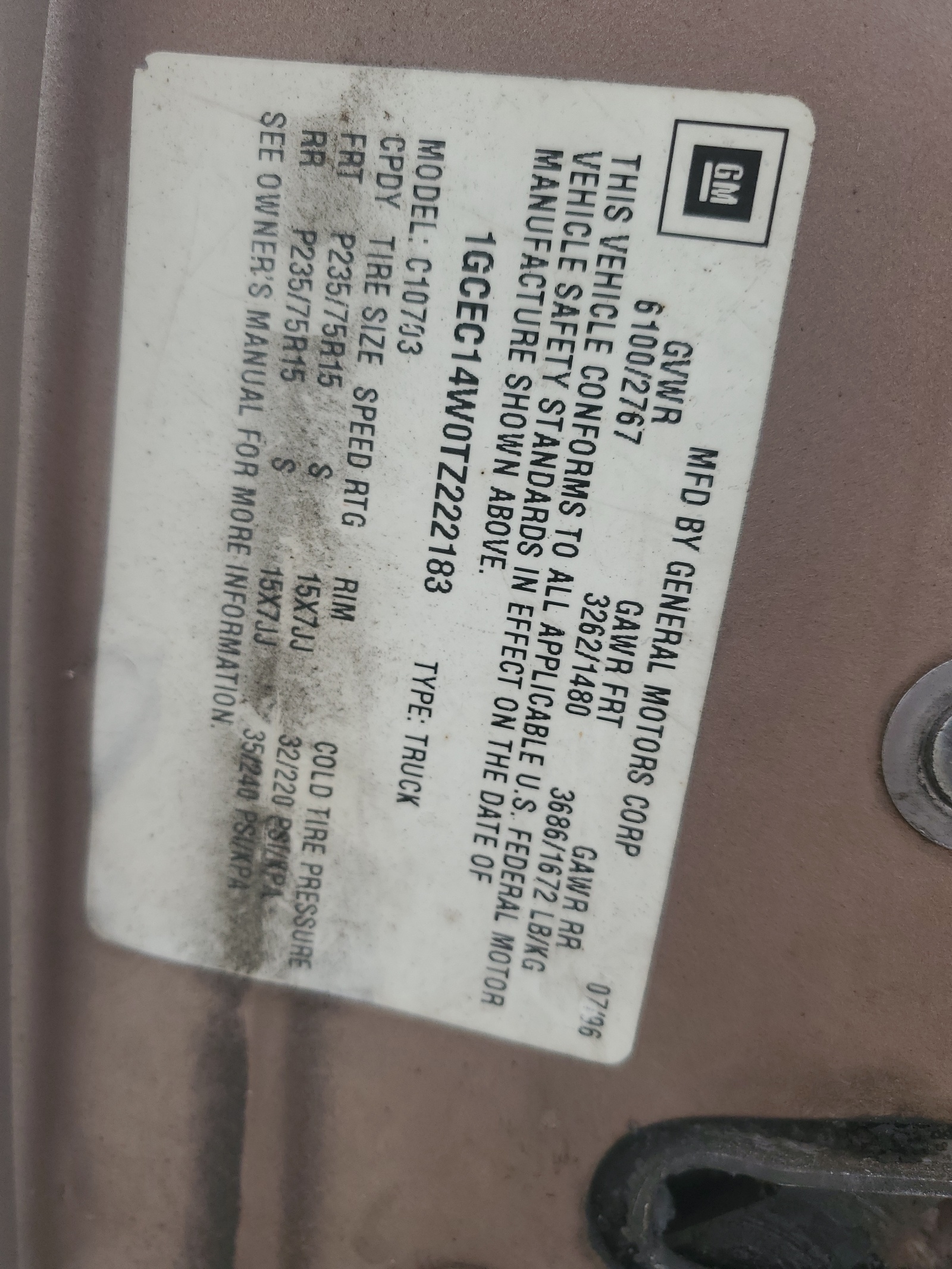 1GCEC14W0TZ222183 1996 Chevrolet Gmt-400 C1500