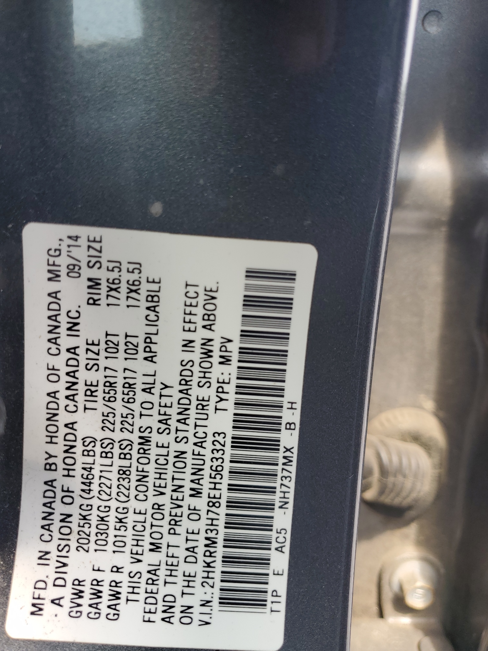 2HKRM3H78EH563323 2014 Honda Cr-V Exl