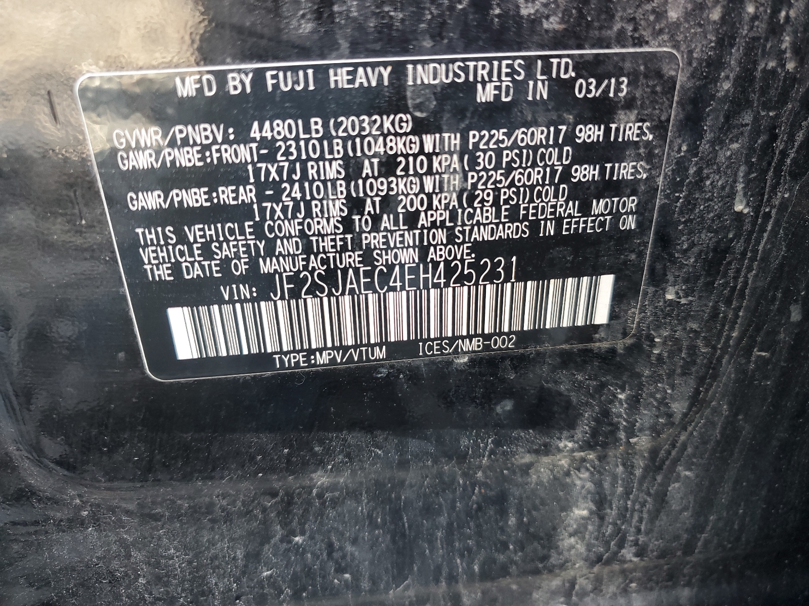 JF2SJAEC4EH425231 2014 Subaru Forester 2.5I Premium