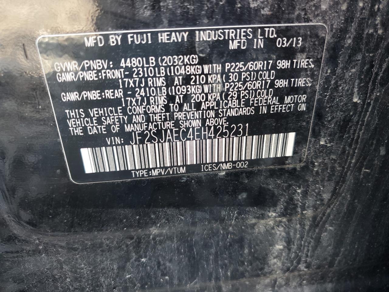 2014 Subaru Forester 2.5I Premium VIN: JF2SJAEC4EH425231 Lot: 64007954