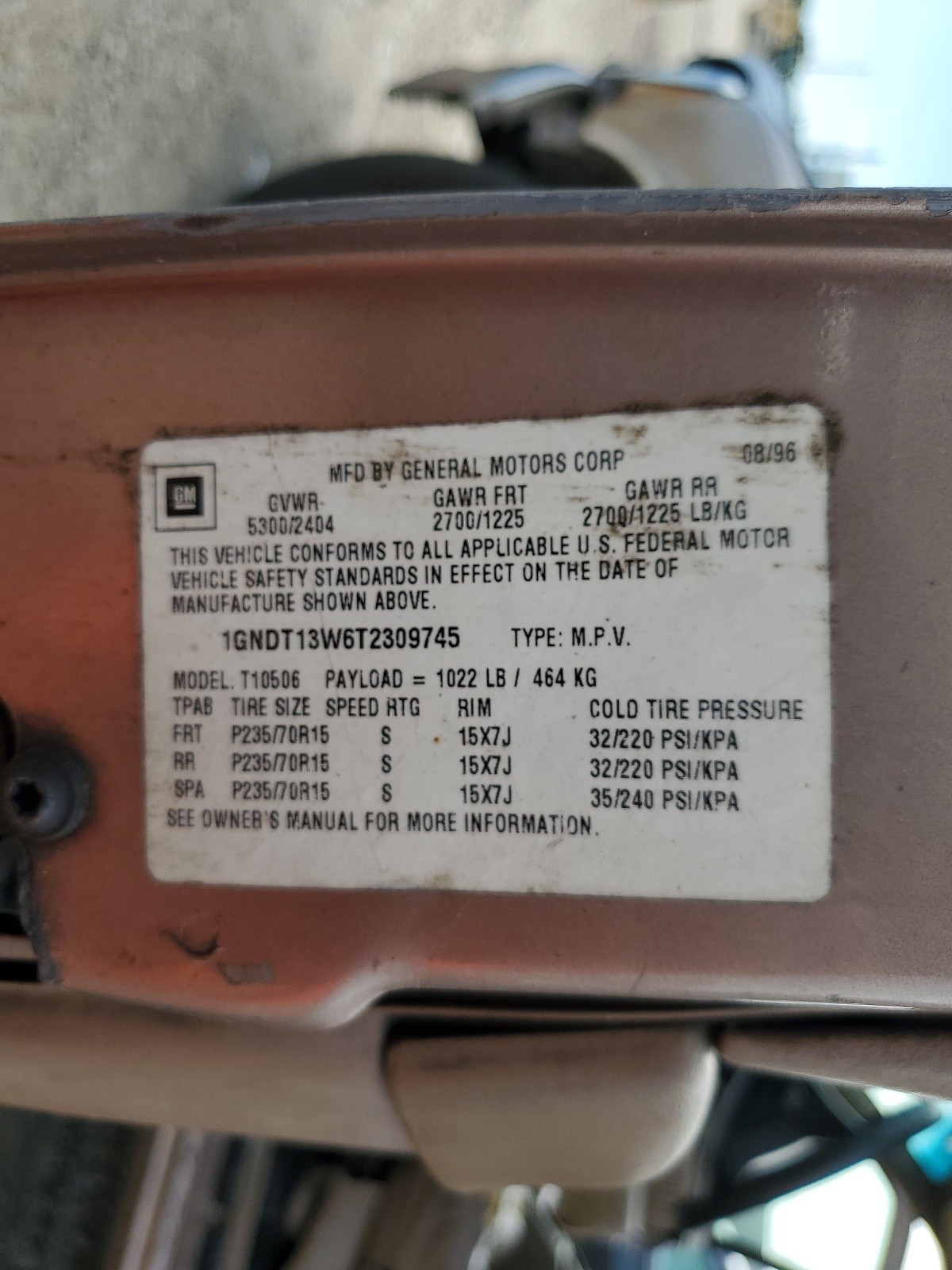 1GNDT13W6T2309745 1996 Chevrolet Blazer