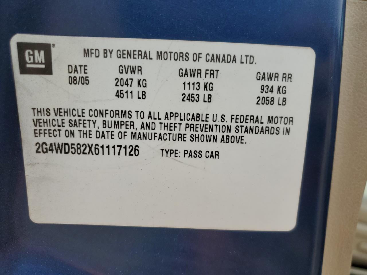 2006 Buick Lacrosse Cxl VIN: 2G4WD582X61117126 Lot: 64894254