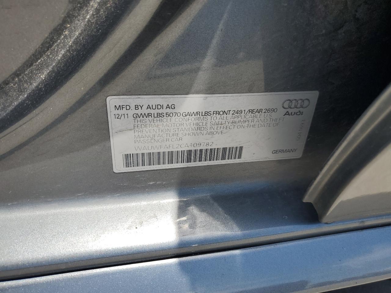 2012 Audi A4 Premium Plus VIN: WAUWFAFL2CA109782 Lot: 61103054