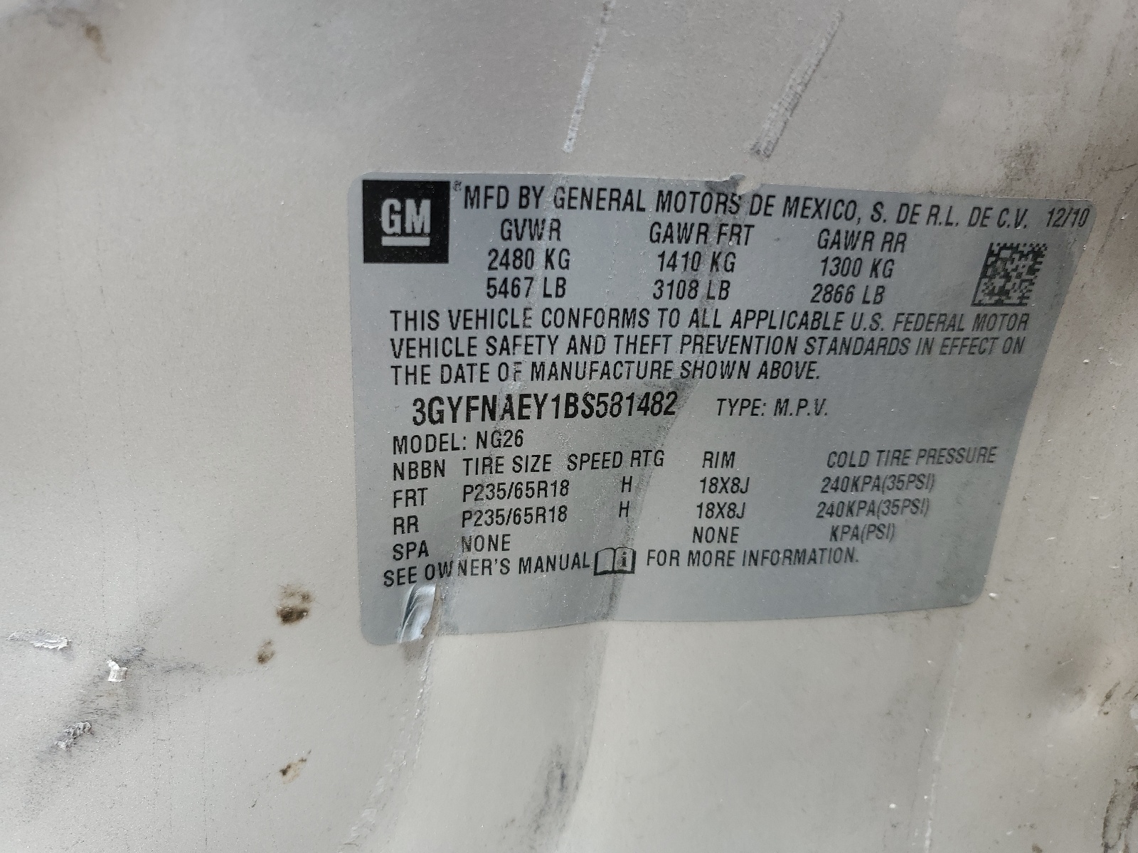 3GYFNAEY1BS581482 2011 Cadillac Srx Luxury Collection