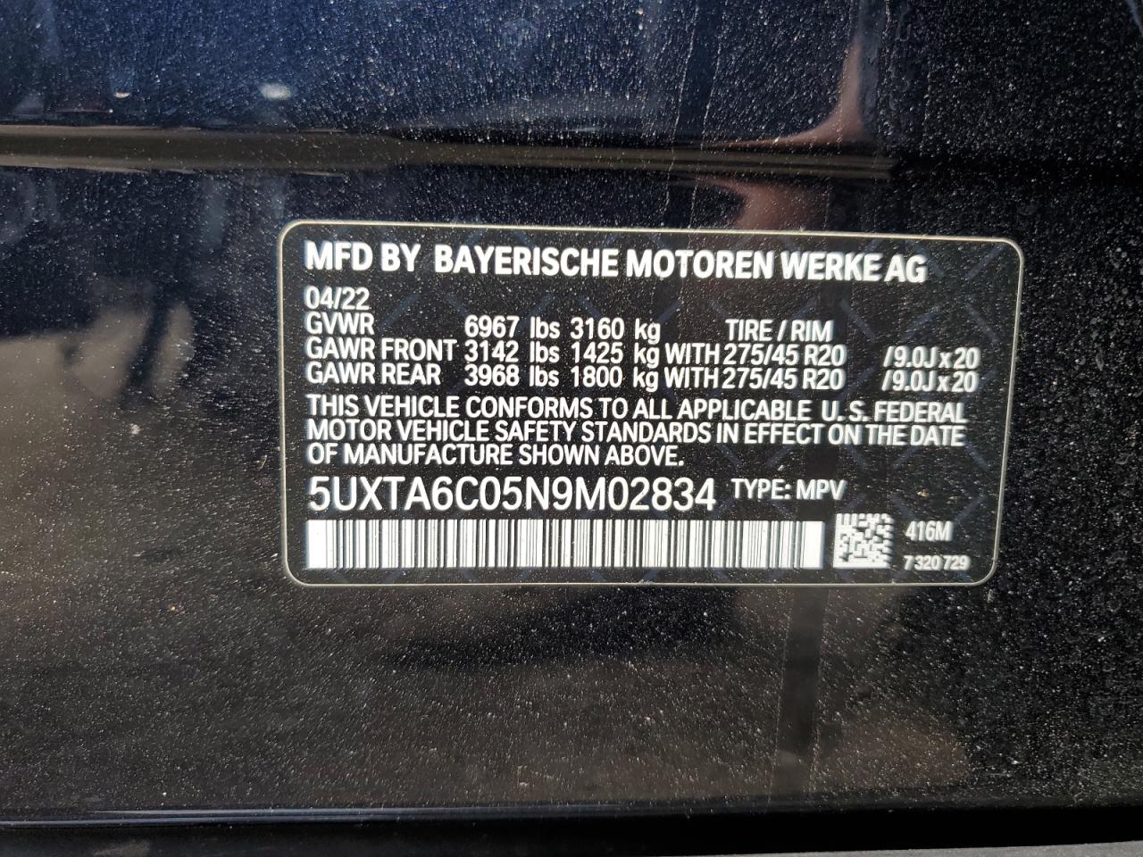 2022 BMW X5 xDrive45E VIN: 5UXTA6C05N9M02834 Lot: 61922744