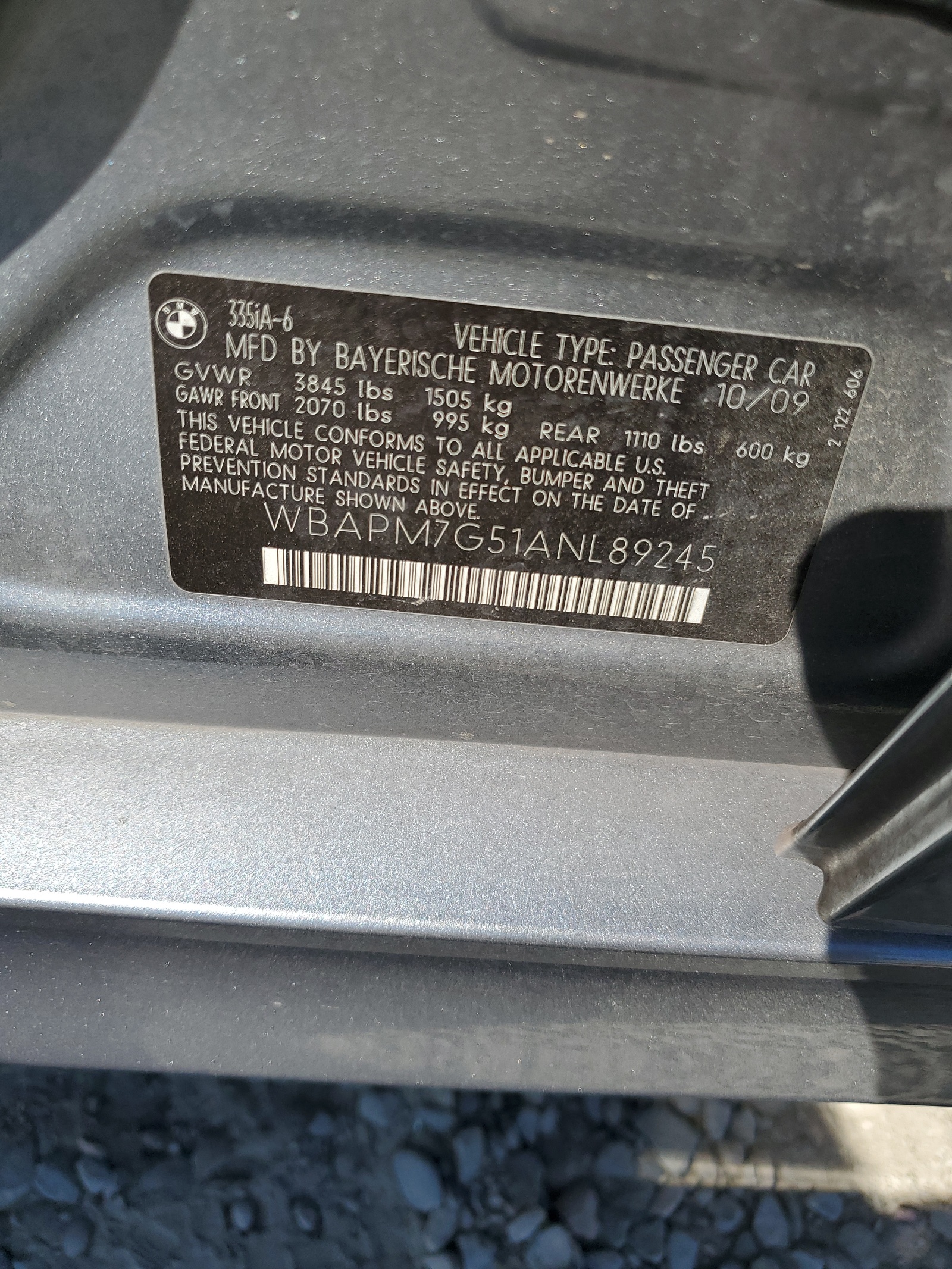 WBAPM7G51ANL89245 2010 BMW 335 I