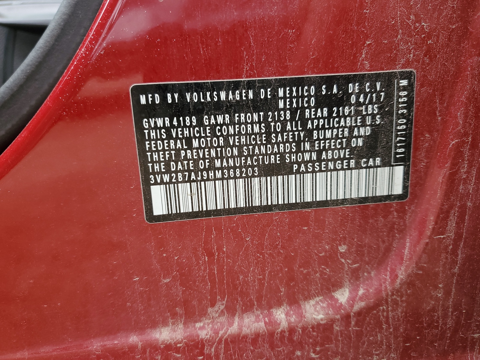 3VW2B7AJ9HM368203 2017 Volkswagen Jetta S