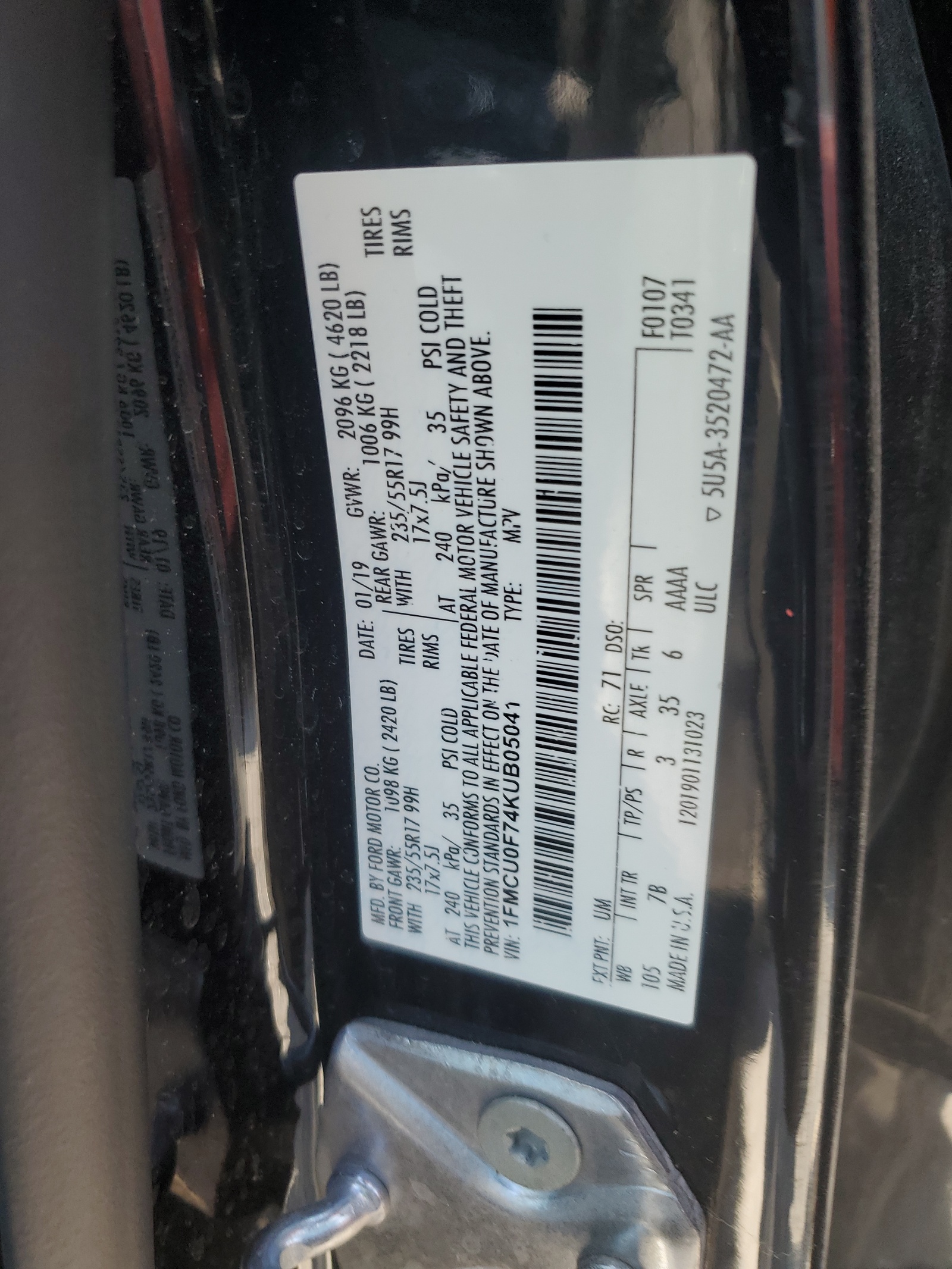 1FMCU0F74KUB05041 2019 Ford Escape S