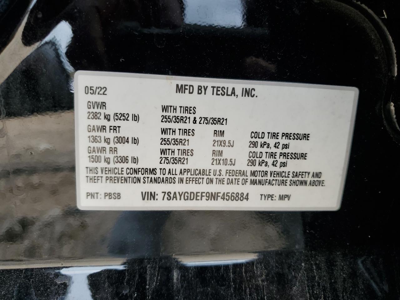 2022 Tesla Model Y VIN: 7SAYGDEF9NF456884 Lot: 62054134