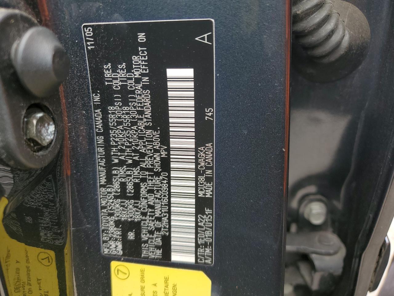 2006 Lexus Rx 330 VIN: 2T2HA31U16C098470 Lot: 63937374