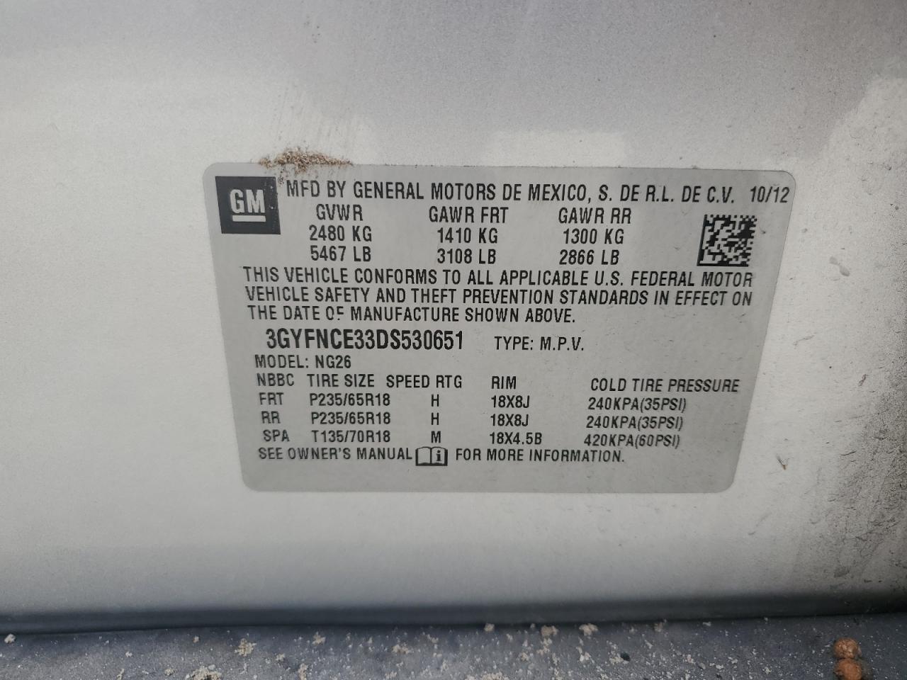 2013 Cadillac Srx Luxury Collection VIN: 3GYFNCE33DS530651 Lot: 63036034