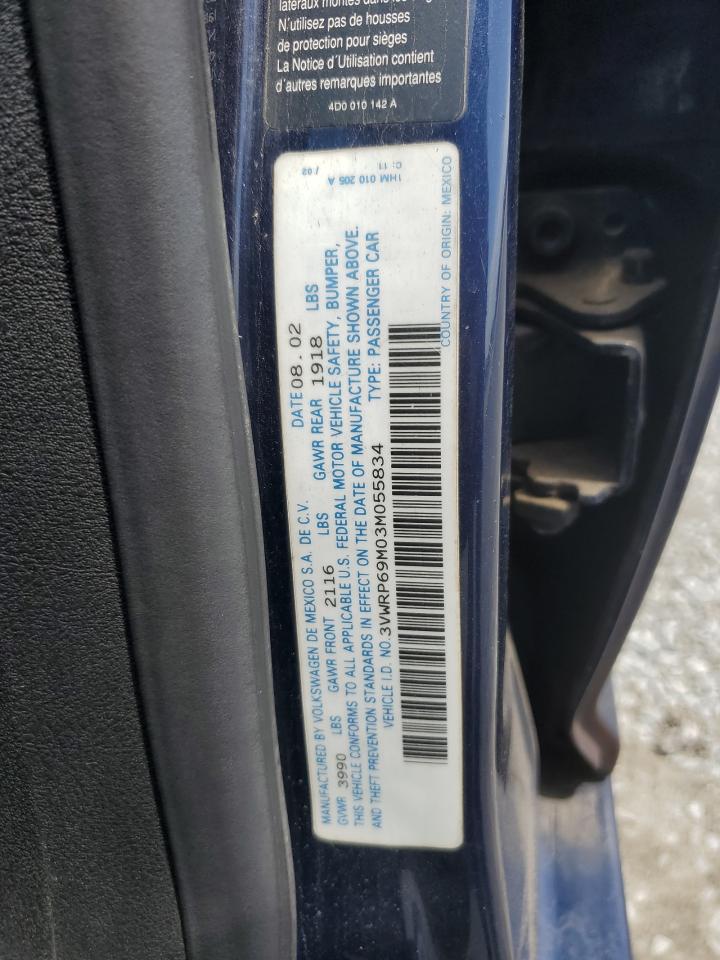 2003 Volkswagen Jetta Gl Tdi VIN: 3VWRP69M03M055834 Lot: 60432494