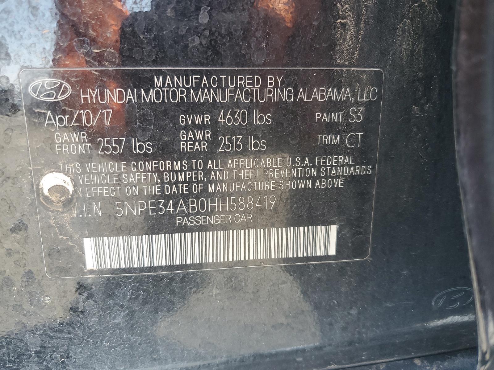 5NPE34AB0HH588419 2017 Hyundai Sonata Sport