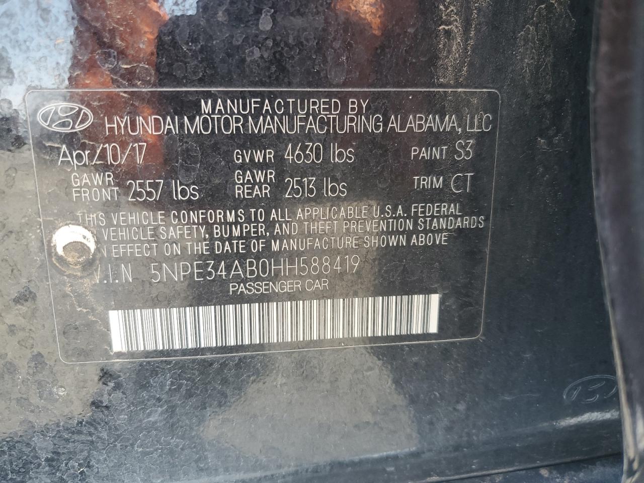 2017 Hyundai Sonata Sport VIN: 5NPE34AB0HH588419 Lot: 65773274