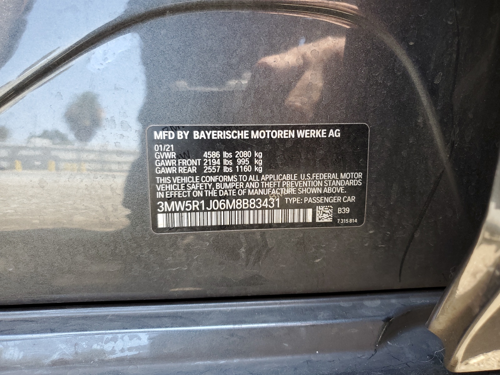 3MW5R1J06M8B83431 2021 BMW 330I