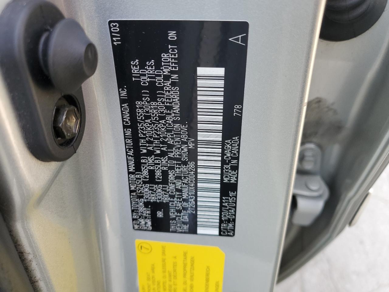 2004 Lexus Rx 330 VIN: 2T2GA31UX4C004286 Lot: 63566304