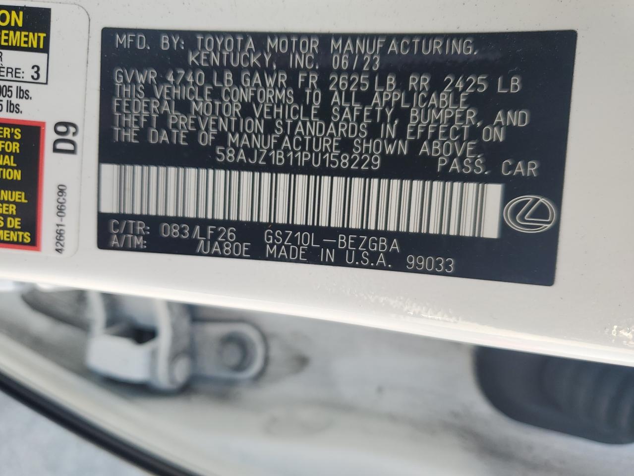 58AJZ1B11PU158229 2023 LEXUS ES - Image 14