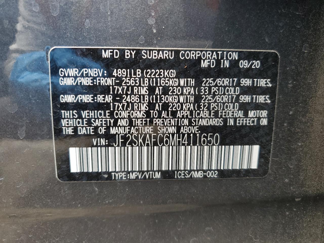 2021 Subaru Forester Premium VIN: JF2SKAFC6MH411650 Lot: 63718324