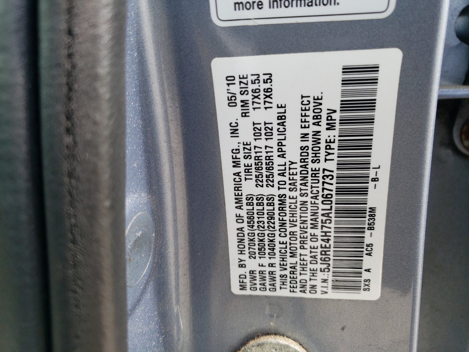 5J6RE4H75AL067737 2010 Honda Cr-V Exl