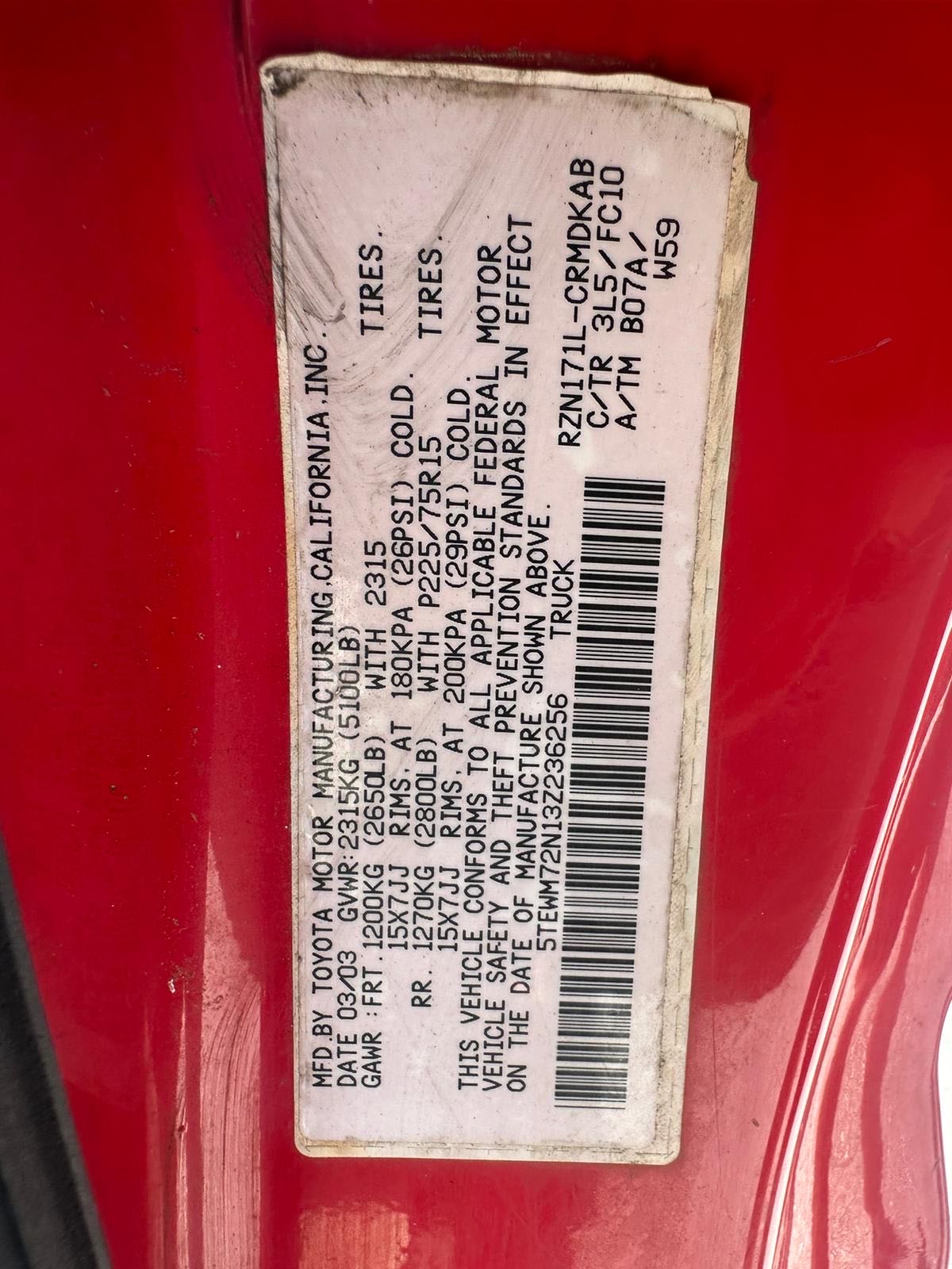 5TEWM72N13Z236256 2003 Toyota Tacoma Xtracab