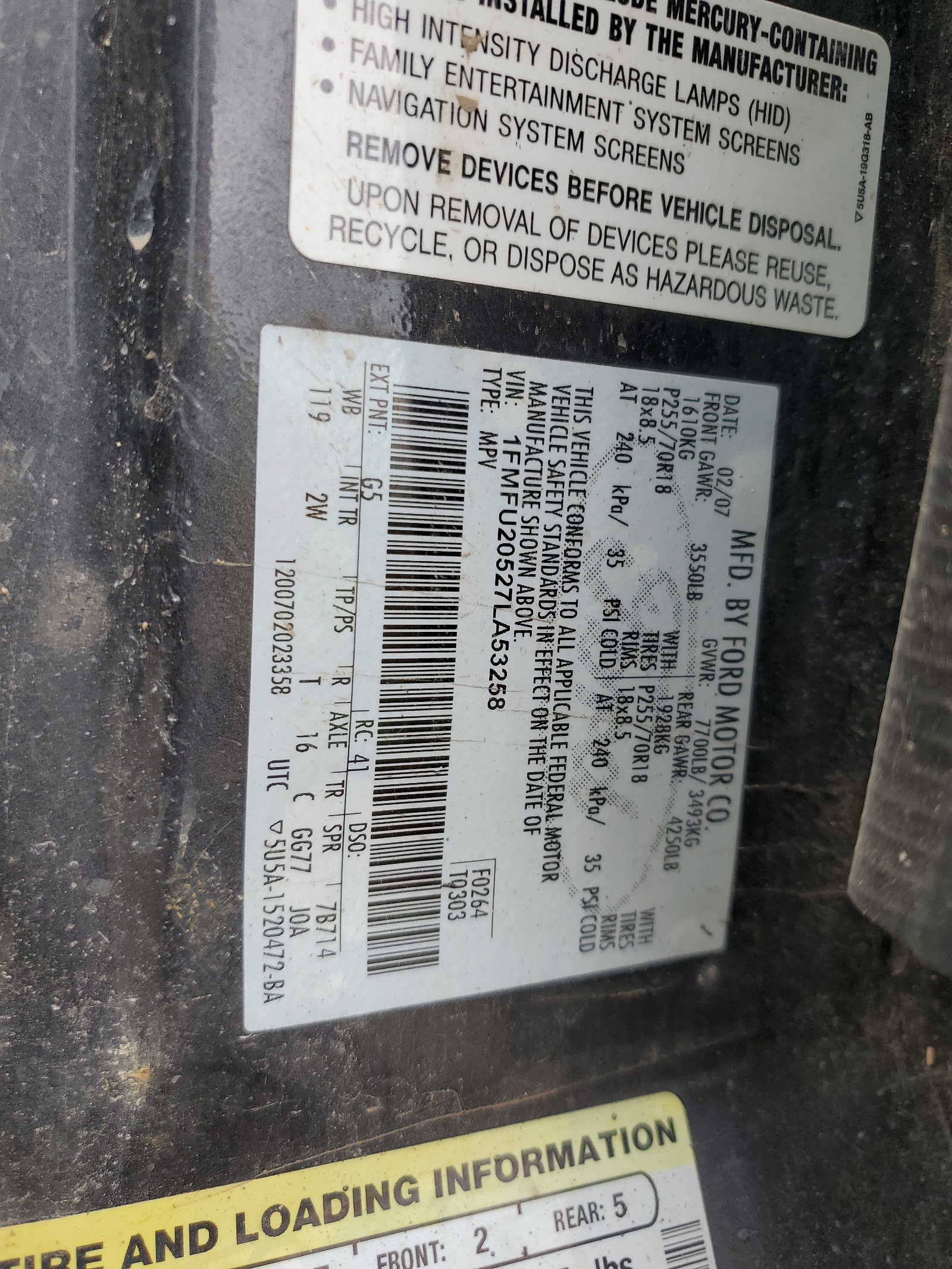 1FMFU20527LA53258 2007 Ford Expedition Limited